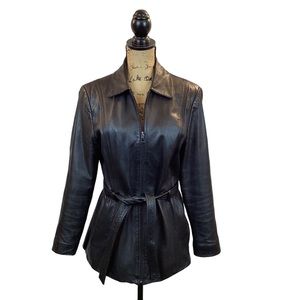 Outbrook Full Zip Belted Leather Jacket Black